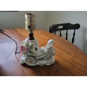 MCM Royal Japan Hand Painted Porcelain Swan Pulling Carriage Boudior Lamp